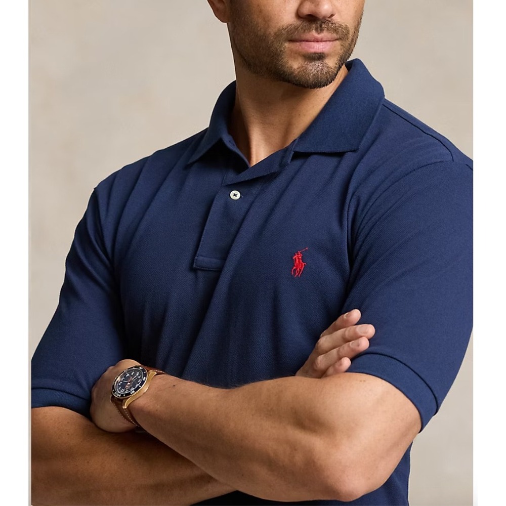 Polo Ralph Lauren Mens Navy Blue Short Sleeve Cotton Polo Shirt Red Pony Size M